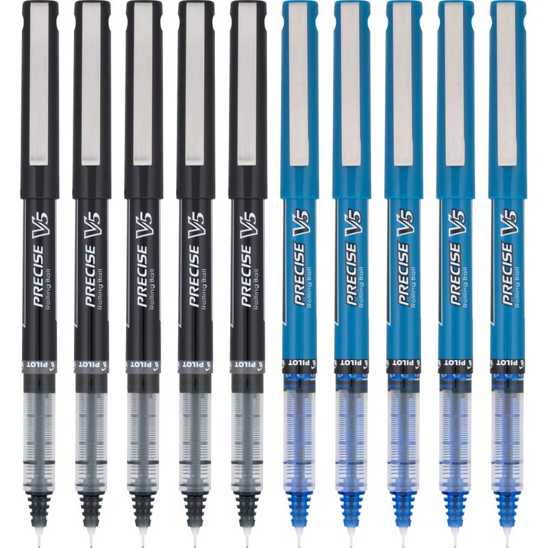PILOT Precise V5 Rolling Ball Pen Extra Fine Point - 0.5mm - Bulk 10 Pack of 5 Black and 5 Blue Liquid Ink Rollerball Pens - Image 2